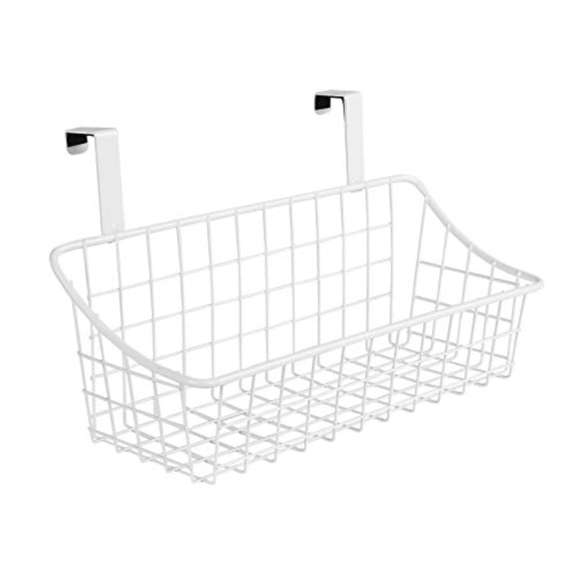Spectrum Small Hanging Over Cabinet Door Kitchen Storage Organizer Basket White Wire Basket for Cleaning Supplies Washcloths Hand Towels, Bath Cabinet Hanging Basket Fits Doors Up To 0.75 Inch Thick