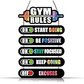 KAIRNE Home Gym Rules Decor,Workout Motivational Quote Wooden Plaque,Exercise Posters,Fitness Room Door Sign for Man Cave,Bar Pub,Garage Gym Sign Hanging Outdoor Wooden Plaque(12X2.3x5+12x4.7x1 inch)