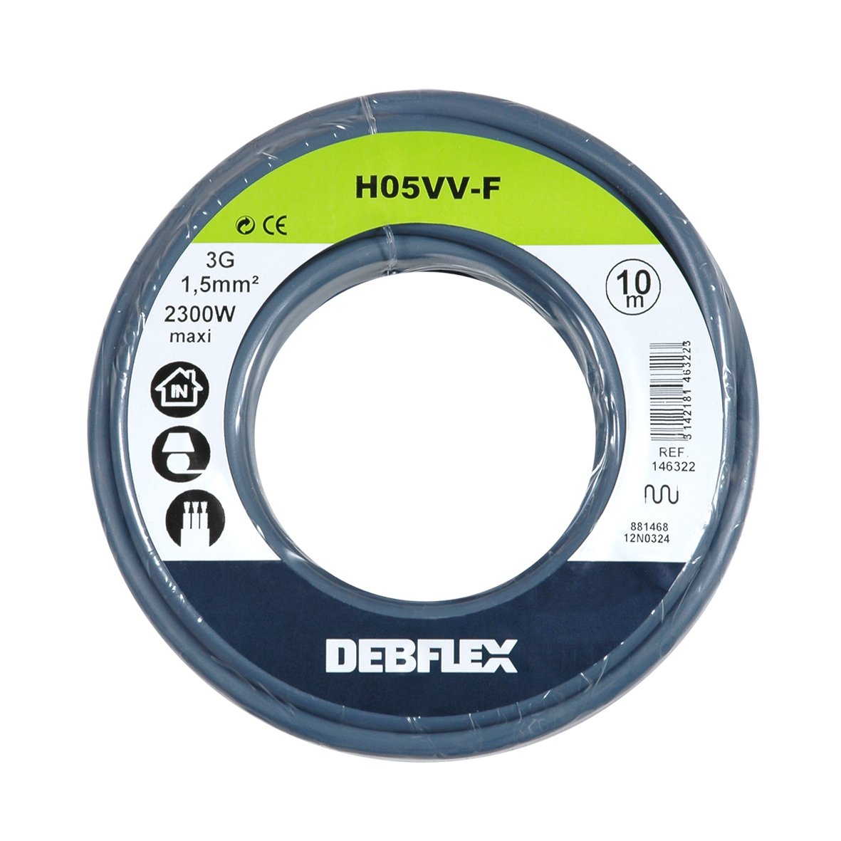 Debflex 146322 Cable Reel HO5VV-F 3G1.5 10 m Grey