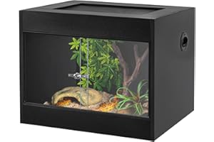 OIIBO 34 Gallon Reptile Original Wood Enclosure, Reptile Terrarium with Double Hinge Sliding Doors and Top Screen Ventilation Black Reptiles Habitat Lounge (24"x18"x18")
