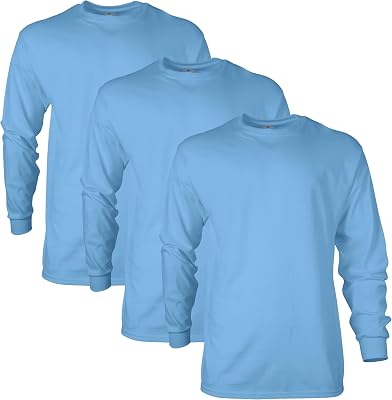 Camiseta de Manga Larga de algodón para Hombre (Paquete de 2), Carolina Blue (3 Unidades), XL