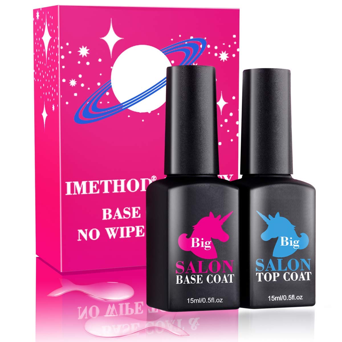 Gel Polish Top and Base Coat - iMethod No Wipe Top Coat and Base Coat Set, for UV LED Gel Nail Polish, Long Lasting and Shine Finish, 2 Packs : Beauty