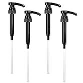 Coffee Syrup Pumps 4 Pack, Black, Lockable, Fits Most 750 ml Bottles | Pump for Syrup Bottle - Trimmable Tube - Not for 12.7 oz Size | Coffee Bar Accessories for Cafe, Restaurant, Drink Station