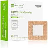 NeuHeils Silicone Foam Dressing Gentle Border Lite 2''x2'', Pad Size 1''x1'', 20 Pack for Small Bed Sore Pressure Ulcer Wound Bandages Patches