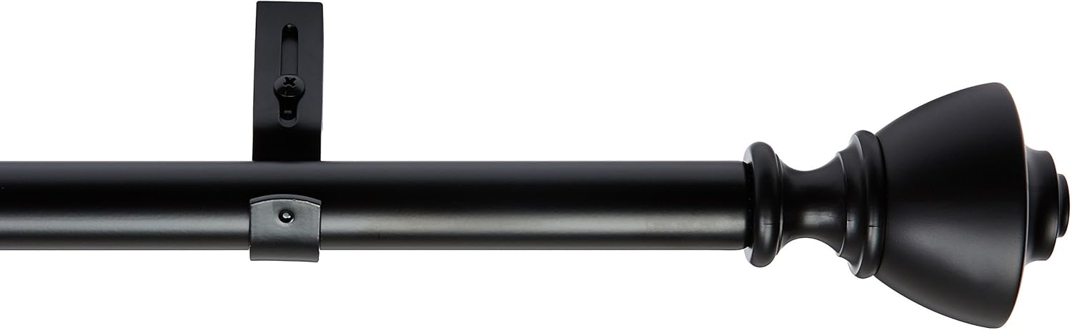 Basics 1-Inch Wall Curtain Rod with Urn Finials, 72 to 144 Inch, Black: Home & Kitchen
