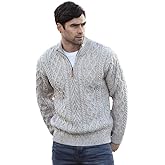 Aran Crafts Men's Irish Soft Cable Knitted Zip Neck Jacket (100% Merino Wool)