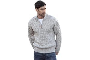 Aran Crafts Men's Irish Soft Cable Knitted Zip Neck Jacket (100% Merino Wool)