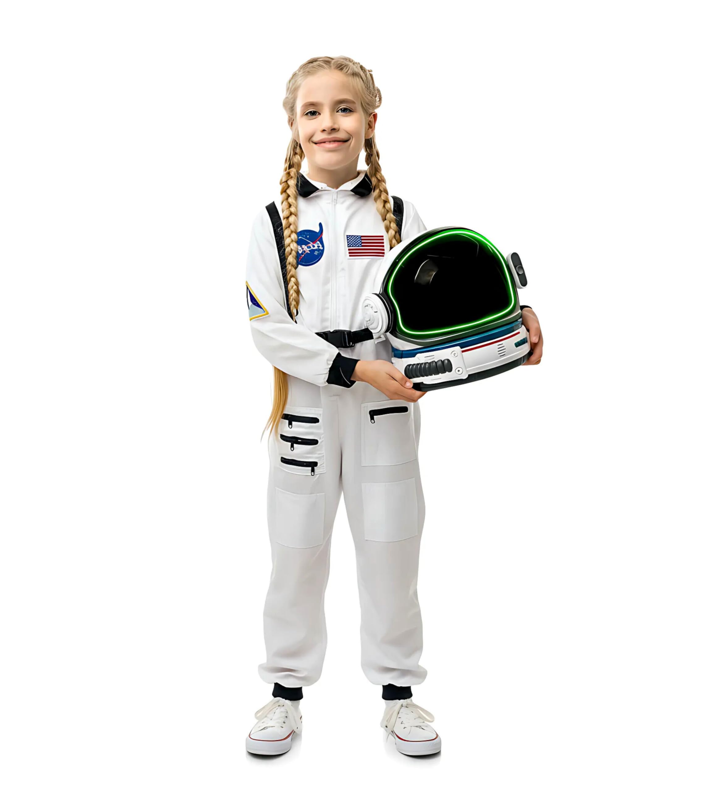 Photo 1 of AEROSQUAD Astronaut Costume for Kids with Helmet, Halloween Costumes for kids Nasa Astronaut Helmet Suit with Movable Visor & Mission Sounds Toddler Halloween Costume Girl & Boy, Role-Play Dress up-XL