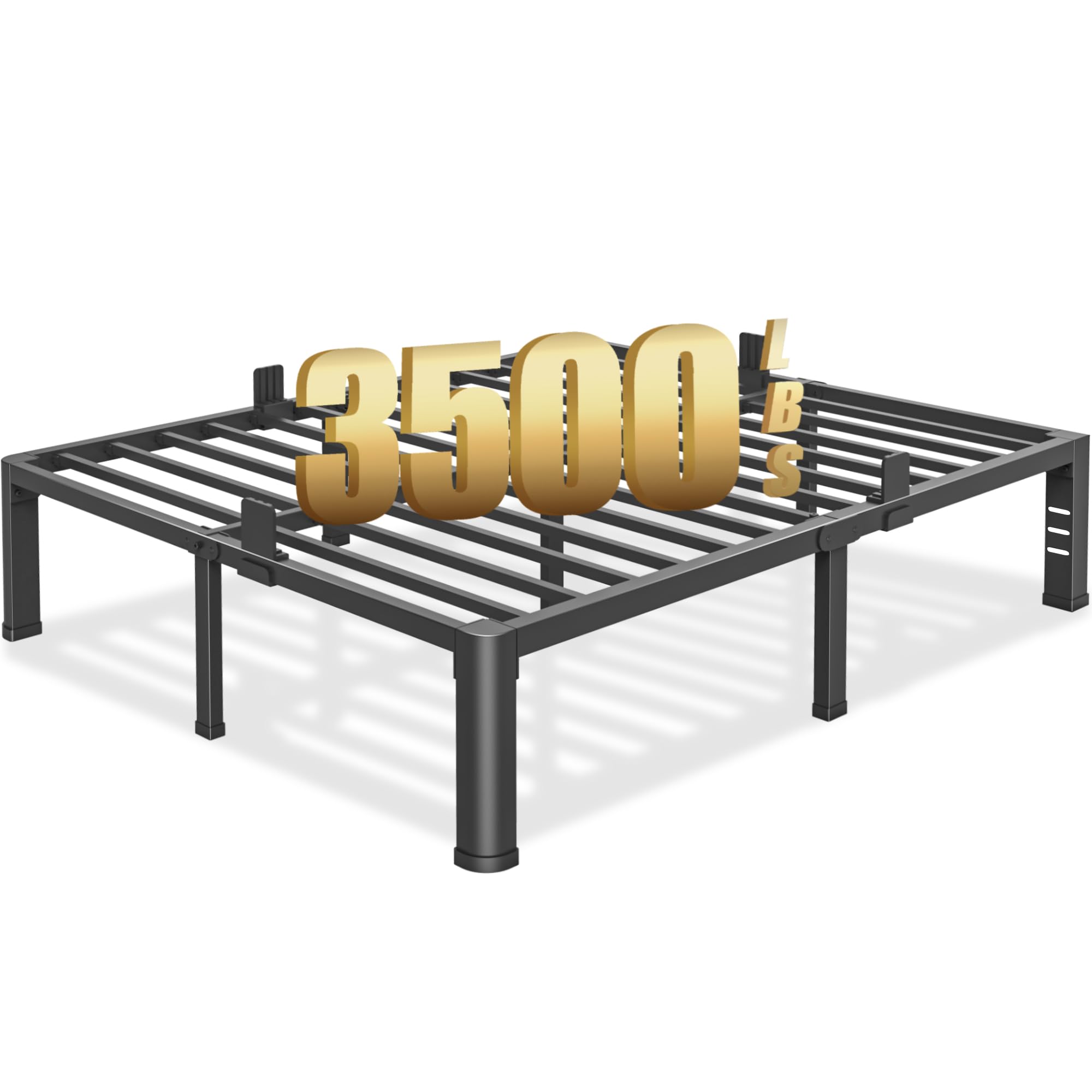 Photo 1 of 14 inch King Size Bed Frame with Round Corner Legs and Headboard Hole Mattress Slide Stopper 3500 lbs Heavy Duty Metal Platform,Steel Slat Support,No Box Spring Needed,Easy Assembly,Noise Free