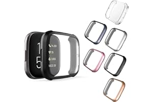 Compatible with Fitbit Versa 2 Case, NAHAI 6 Packs Ultra Rugged Cover Plated Case Scratch-Resist All Around Screen Protector for Fitbit Versa 2, Clear/Black/Silver/Gray/Rose Gold/Pink