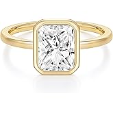 EAMTI Travel Engagement Rings for Women Radiant Cut Bezel Bands | 14K Gold Plated, 3CT, Solitaire Gold Ring, Cubic Zirconia CZ Wedding Band, Promise Ring for Her