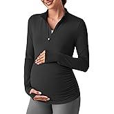 G4Free Lightweight Maternity Long Sleeve Workout Tops UPF 50+ Rash Guard Half Zip Sun Shirts Ruches Pregnancy Pullover