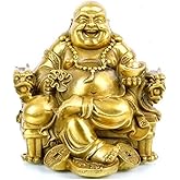 Fengshui Buddha Statue for Lucky & Happiness God of Wealth,Laughing Buddha on Emperor`s Dragon Chair,Brass Buddhist Statues a