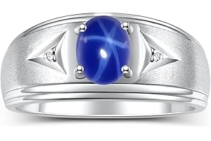 Rylos Men's Rings Classic Design 8X6MM Oval Gemstone & Sparkling Diamond Ring - Color Stone Birthstone Rings for Men, Sterling Silver Rings in Sizes 8-13. Elevate Your Style with Timeless Elegance!