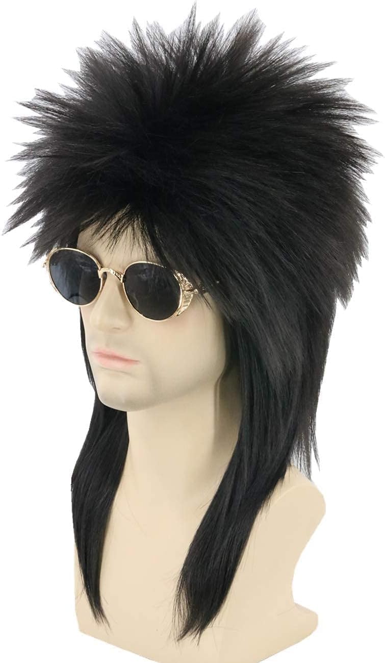 LeMarnia Unisex Adult 80s Mullet Wig Black Halloween Costume Fancy Party Wig — image 1