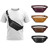 SUIKIHUM Soft Leather Fanny Pack for Women & Men, Crossbody Waist Pack with Adjustable Strap, Large Pocket, Sturdy Zippers, for Travel, Hiking, Running, Black