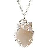 Designs by Nature Gems Birthstone & Pearl Necklace, Statement Zodiac Jewelry, Raw Crystal, 24 Inch Chain Silver Plated Chain, Mother's Day Gift, Handmade in North America