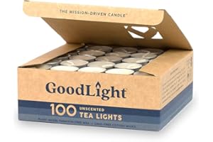 100 Unscented Tea Light Candles – All-Natural, Clean-Burning, Paraffin-Free – Made from Vegan Palm Wax with 4-Hour Burn Time by GoodLight
