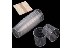 GOIIO 100 Pack 1oz/30ml Plastic Graduated Cups Transparent Scale Cups with 50 Pack Wooden Stirring Sticks for Mixing Paint, Stain, Epoxy, Resin