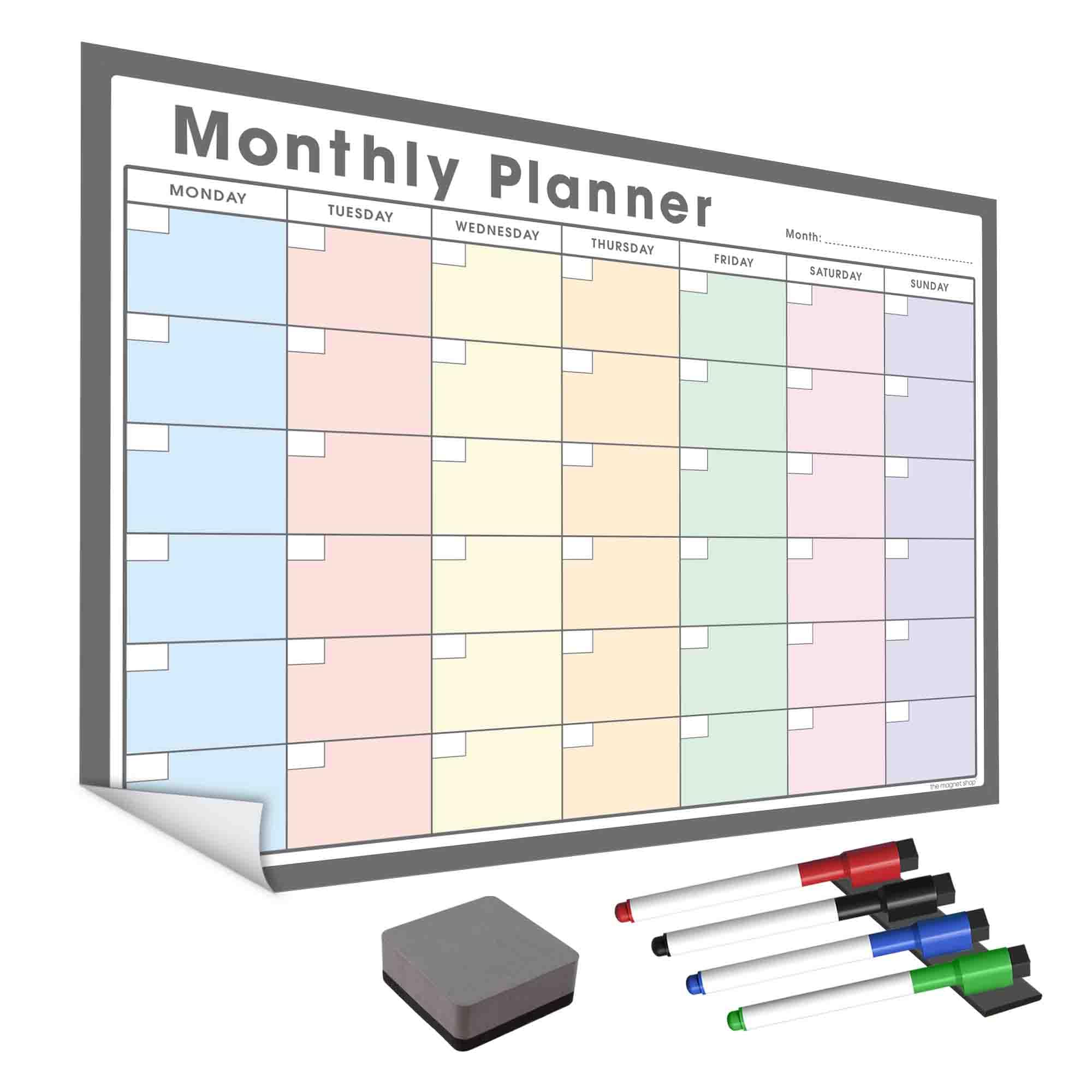 WallTAC Wall Planner and Monthly Organiser A2 | Reusable, Removable and Re-Positionable Self-Adhesive Whiteboard Calendar for Home, School and Office (White and Pastel, A2)