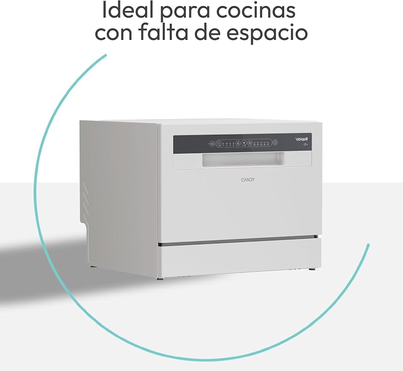 CP 6E51LW Lavavajillas de sobremesa Pequeño y Compacto, 6 Servicios, Digital, 51DBA, 5 Ciclos, Media Carga, Inicio Diferido, Indicador Sal y Abrillantador, Indicador Fin de Ciclo, Blanco
