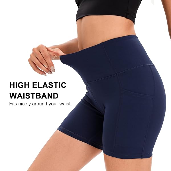 RONLIMO 2023 UPGRADED BIKER SHORTS WITH POCKETS FOR WOMEN HIGH WAISTED 5″ WORKOUT YOGA SHORTS RUNNING GYM SHORTS ATHLETIC