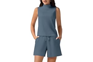 Casly Lamiit Women's Summer 2 Piece Outfits Mock Neck Tank Top High Waisted Shorts Lounge Sets 2024 Fashion Tracksuit