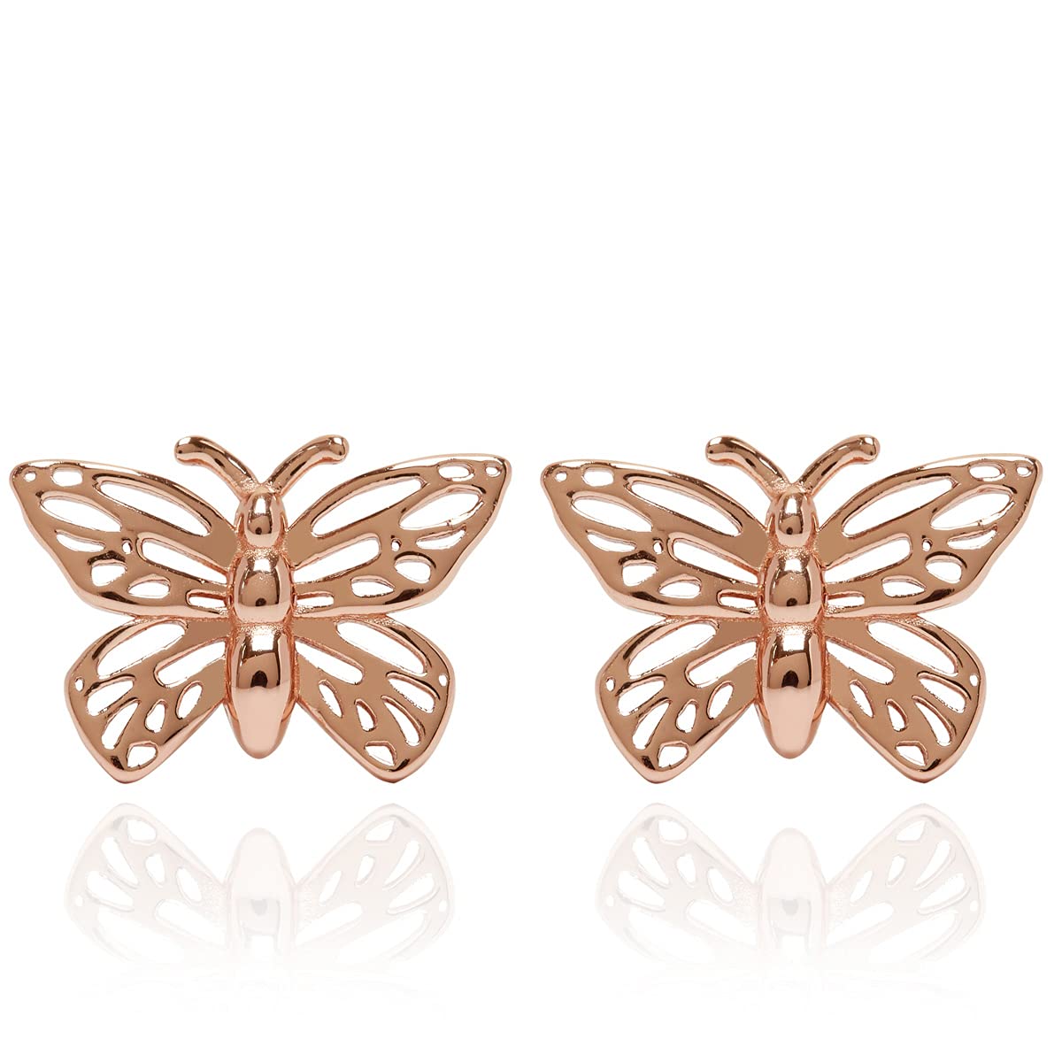 Annie Oak Womens 925 Silver Butterfly 18K Rose Gold Stud Earrings