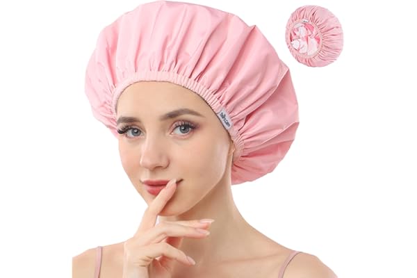 Years Calm Shower Caps For Women Reusable Waterproof,Pattern And Solid Color Dual-Layer Design For Dual-Layer Usable,Protects
