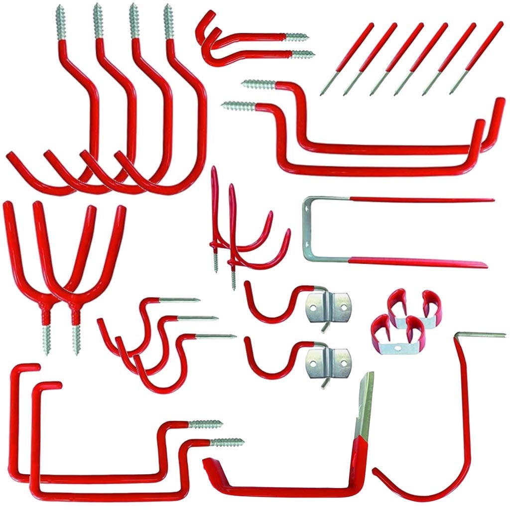 Photo 1 of Handys Garage Storage Hooks Set - 30 Pieces Multipurpose Anti Slip Garage Hangers Steel Wall Hooks (Red)