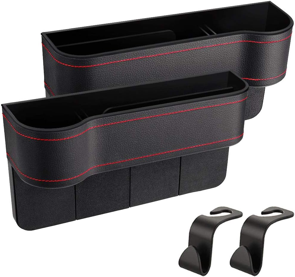 Car Seat Gap Filler Organizer - 2 Pack Multifunctional Car Front Seat Storage Box with Cup Holder and 2 Hooks, Car Accessories: Car Electronics