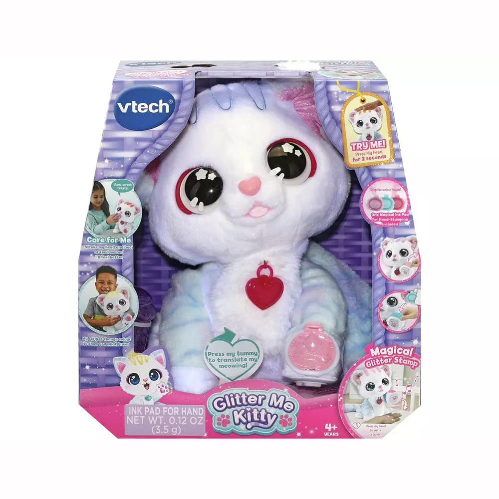 VTech Glitter Me Kitty, Interactive Soft Toy for Children, Soft Plush Toys for Sensory Play, Cute Kitten Plush Toy for Girls and Boys, Magical Kitten for Role-Play, Aged 4 + Years, English Version
