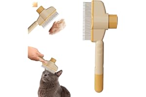 HISKI Flea Comb, Pet Hair Removal Comb Flea Comb Cat Dog Brush for Massaging and Cleaning Shedding Pet Hair, Multifunctional Cat Brush with Release Button Pet Hair Grooming Brush (Beige, 1pcs)