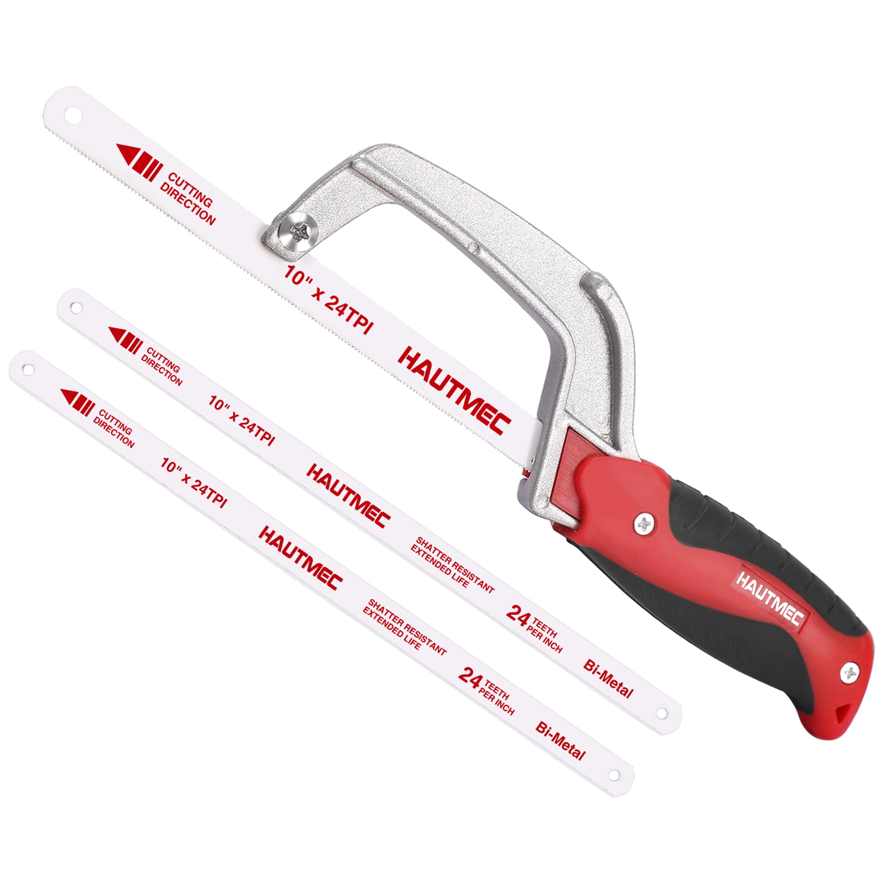 HAUTMEC Compact Hacksaw, 250mm Junior Hacksaw with Bi-Metal HSS Blade, Lightweight Aluminium Frame, Small Hand Saw for Cutting Metal, Plastic, PVC & Wood, Ideal for Tight Spaces - HT0355