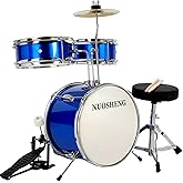 NUOSHENG Kids Drum Set 3-Piece for Beginners, 13 Inch Complete Junior Drum Kit with Bass Tom Snare Drum,Adjustable Throne, Cymbal, Pedal &amp;Drumsticks, Poplar Hardwood Educational Musical Toy