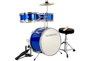 NUOSHENG Kids Drum Set 3-Piece for Beginners, 13 Inch Drum Kit with Adjustable Throne, Cymbal, Pedal & Drumsticks, Junior Drum Set with Bass Tom Snare Drum, Blue