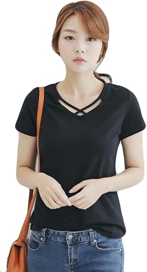 Amazon Debangni Tシャツ パーカー 半袖 夏服 レディース プルオーバー インナー 無地 Vネック シンプル トップス スリム 着痩せ カジュアル おしゃれ 通勤通学 セクシー 白 Tシャツ カットソー 通販