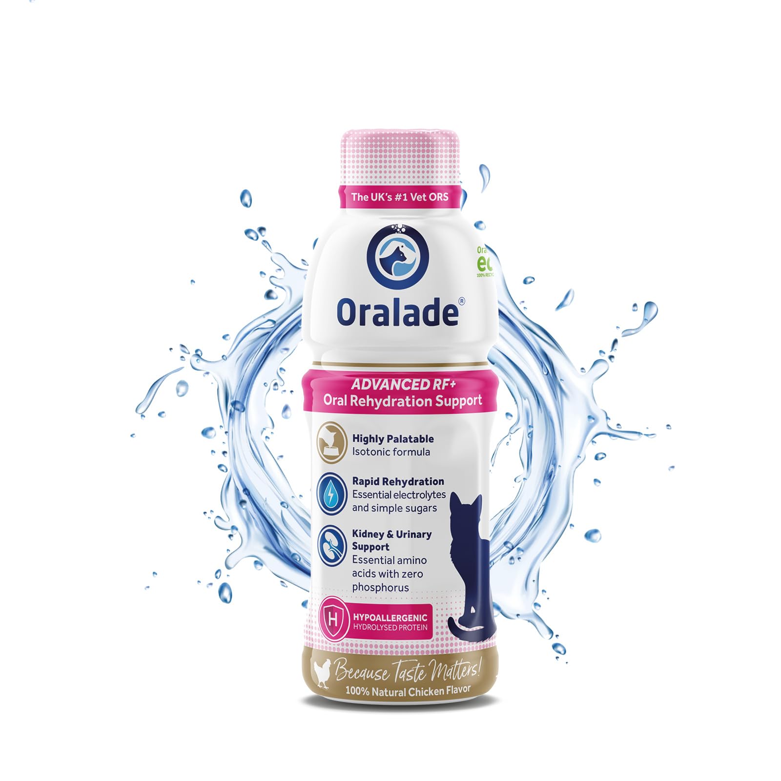 Oralade - Advanced RF+, Oral Rehydration Support for Cats - Fast Acting Isotonic Formula - Kidney and Urinary Support - Natural Chicken Flavour - Highly Palatable - For all Ages - 500ml
