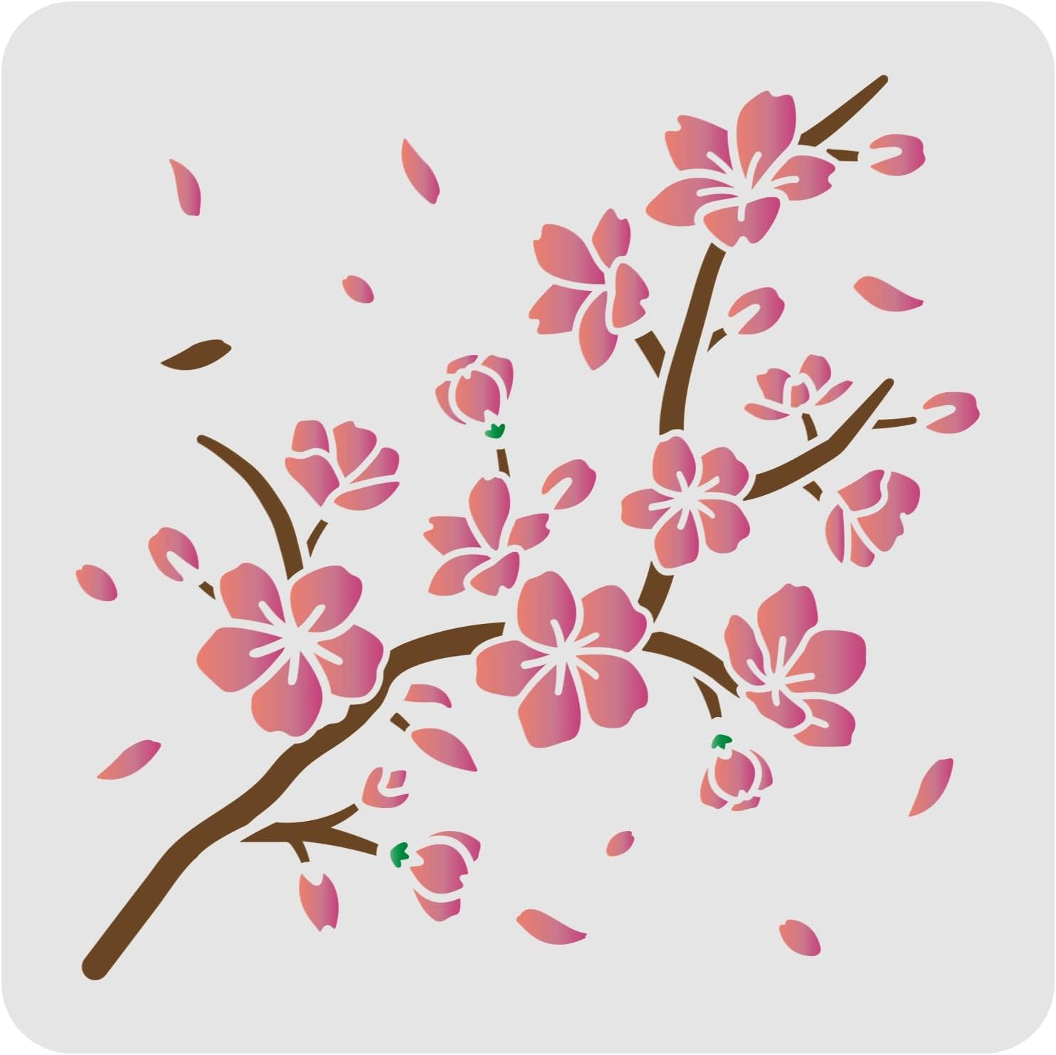 FINGERINSPIRE Cherry Blossom Stencil Template 30x30cm Plastic Cherry Blossom Branch Drawing Painting Stencils Square Reusable Stencils for Painting and DIY Projects