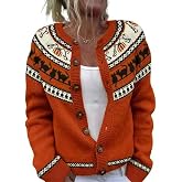 Women's Funny Fall Winter Animal Floral Christmas Tree Long Sleeve Button Knit Cardigan Sweater