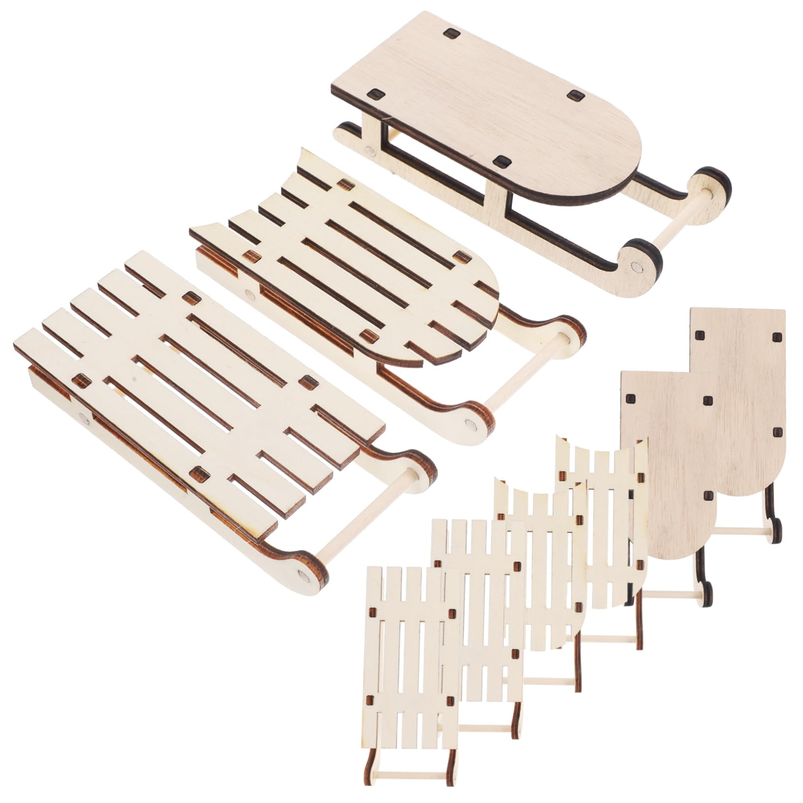 NUOBESTY 9Pcs Christmas Mini Wooden Sleigh Xmas Wood sled Decor Sleigh Assembled Model Ornaments for Home Dining Table Crafts Decoration
