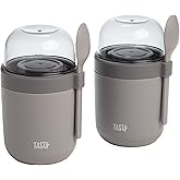 Tasty Travel Snack Cups with Spoons, On-The-Go Snacking, Divided Compartments, Great for Nuts, Cereal, Granola, Yogurt and More, Made Without BPA, 2-Pack, Gray