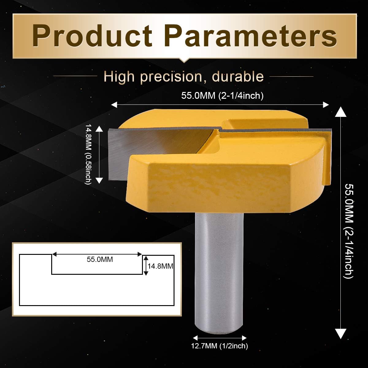 KATUR Bottom Cleaning Router Bit 1/2 Inch Shank, Double Flute Carbide Tipped Surface Planing Cleaning Bottom Router Bit - Image 3