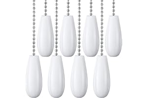 Akahttbn Decorative Ceiling Fan Extension 12 Inches White Wooden Pull Chain Set Ornaments for Light Lamp (Nickel) 8 Pcs