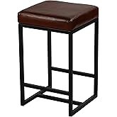 Bare Decor Cognac Backless Counter Stool in Genuine 100% Leather, Brown