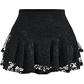 Verdusa Women's Plus Size Y2K Goth Floral Lace Ruffle Mini Skirts Gothic Clothes A Line Skirt Date Night Outfit