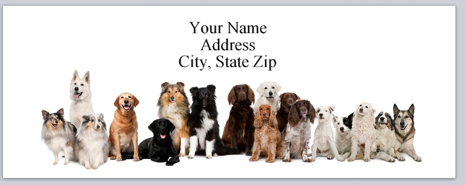 150 Personalized Address Labels a Row of Cute Dogs (P 266
