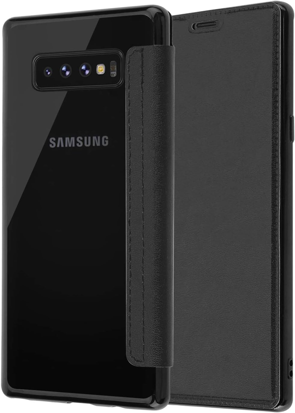 Casetego Compatible Galaxy S10 Plus Case,Slim PU Leather Folio Flip Wallet Case Card Slot & Clear Soft TPU Back Cover for Samsung Galaxy S10 Plus,Black
