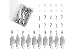 DRCHOER Tail Spinners Blades for Bass Fishing: 10pcs/Box Spinnerbaits Colorado Willow Blades with Ball Bearing Swivels and Screw Lock for Worm Spoons Lure Making - Swimbait Spinner Size 1 2 3 3.5