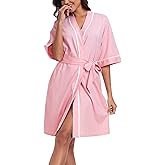 EA'S SECRET Women's 100% Cotton Summer Short Robes Lightweight Spa Robe Soft Knit Kimono Bathrobes with Pockets 1 PACK